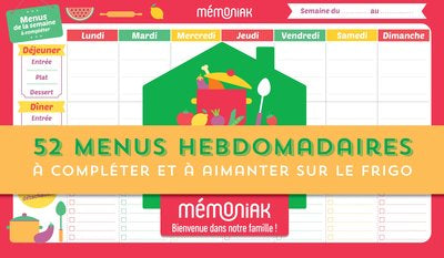 Bloc aimanté de 52 menus hebdomadaires à compléter Mémoniak